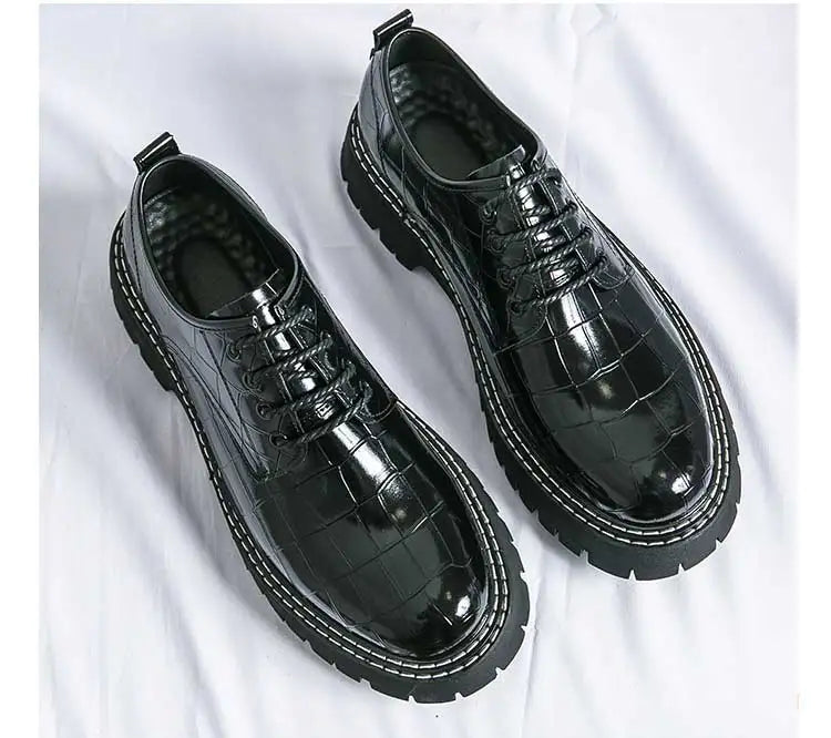 New Black Men Shoes Lace-up  Round Toe Stone Pattern Brown Gray Men Dress Shoes Size 38-46 - Sun Studio