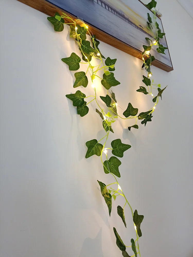 12/10/2m Fake Green Leaf Ivy Vine with LED Lights Home Bedroom Decor Wedding Glowing Artifical Plant Garland Home Decor - Sun Studio