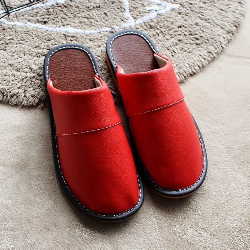 Classic PU Leather Slippers Male Indoor Unisex Shoes Men 2024 Fashion Man Leather Shoes Home Slippers Waterproof Man House Shoes - Sun Studio