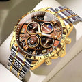 BINBOND Luxury Fashion Men Watches Multi-functional Stainless Steel Original Quartz Wristwatch Moon Phase Chronograph Waterproof - Sun Studio