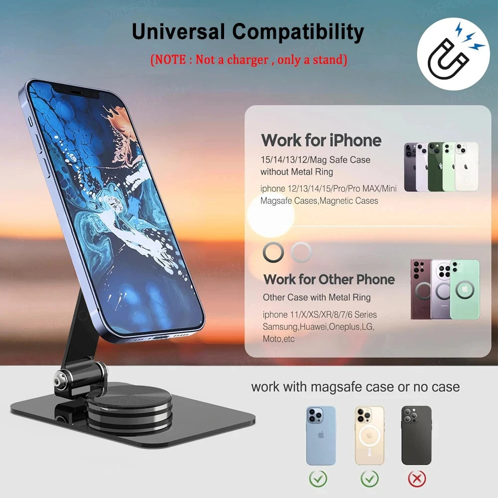 Folding Phone Holder Desktop Magnetic Phone Stand 360° Rotation Desktop Cell Phone Stand For iPhone 16 15 14 13 12 Pro Max Mount - Sun Studio