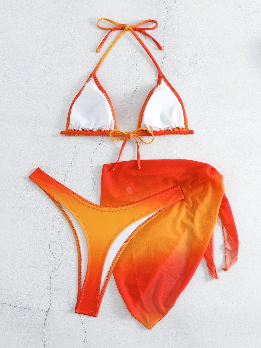 Sexy Brown Gradient Bikini 2024 Swimwear Women Halter Push Up Bra Mesh Skirt 3 Piece Swimsuit Bathing Suit Cover Up Bikinis Sets - Sun Studio