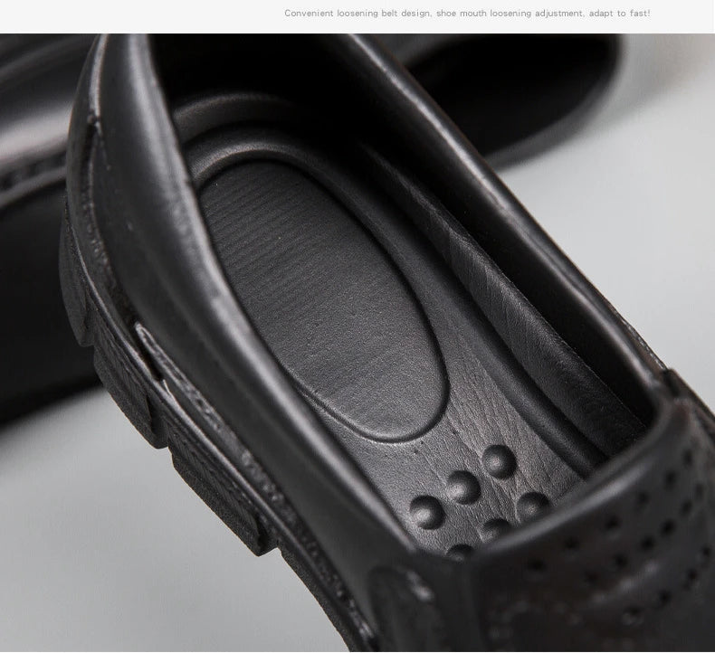 Fashion Leather Men's Casual Shoes Non-slip EVA Chef shoes Men Waterproof Loafers Comfort Soft soled Men Driving shoes Plus Size - Sun Studio