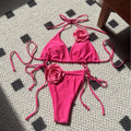 Sexy 3D Flower Black Triangle Bikinis Sets Micro Thong Swimsuit Women String Halter Bathing Suit Bikini 2025 Mujer Biquinis Swim - Sun Studio