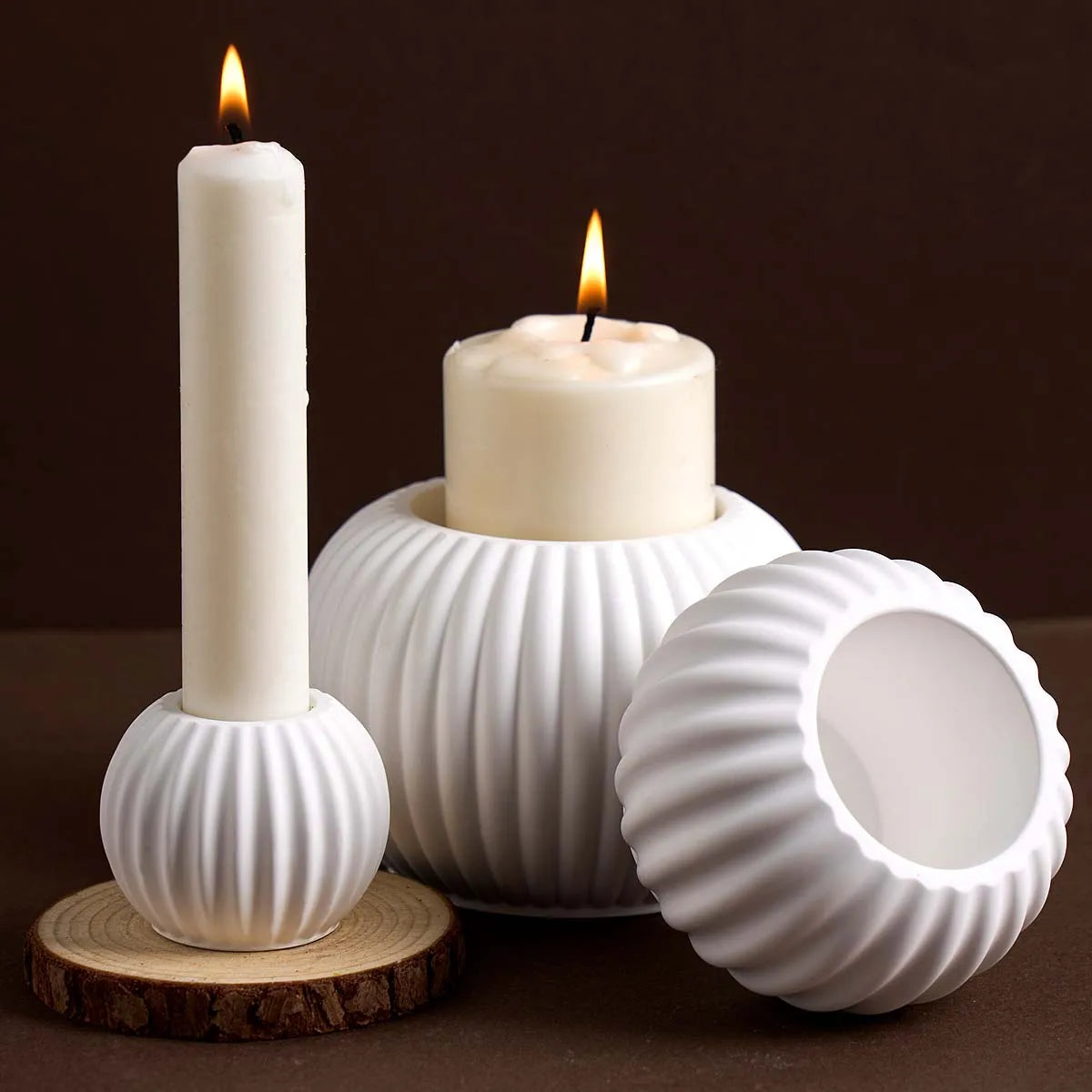S/M/L Stripe Candle Cup Silicone Mold DIY Handmade Round Flowerpot Plaster Resin Candlestick Craft Casting Molds Home Decor - Sun Studio