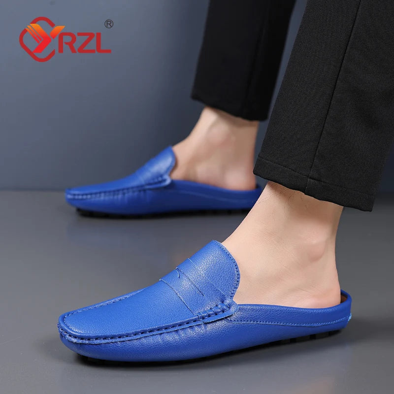 YRZL Loafers Summer Slip on Half Shoes for Men PU Leather Slippers Casual Breathable Comfy Loafers Moccasins Casual Shoes Men - Sun Studio