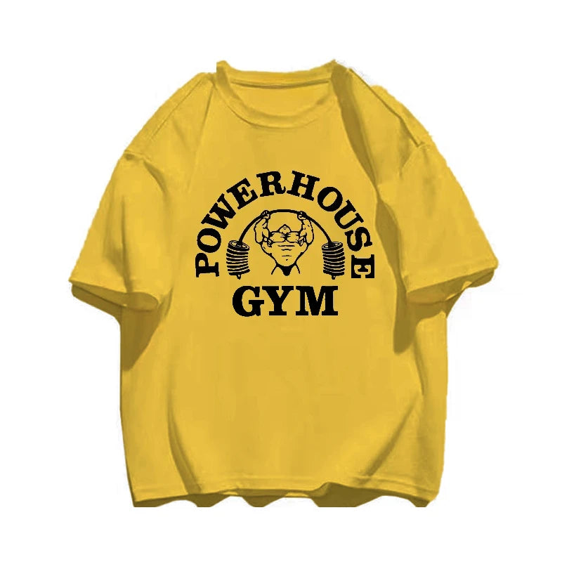 Summer Gym 100% Cotton Men's T-shirt Letter Weightlifting Printed Round Neck High Quality Street Outdoor Short Sleeve - Sun Studio