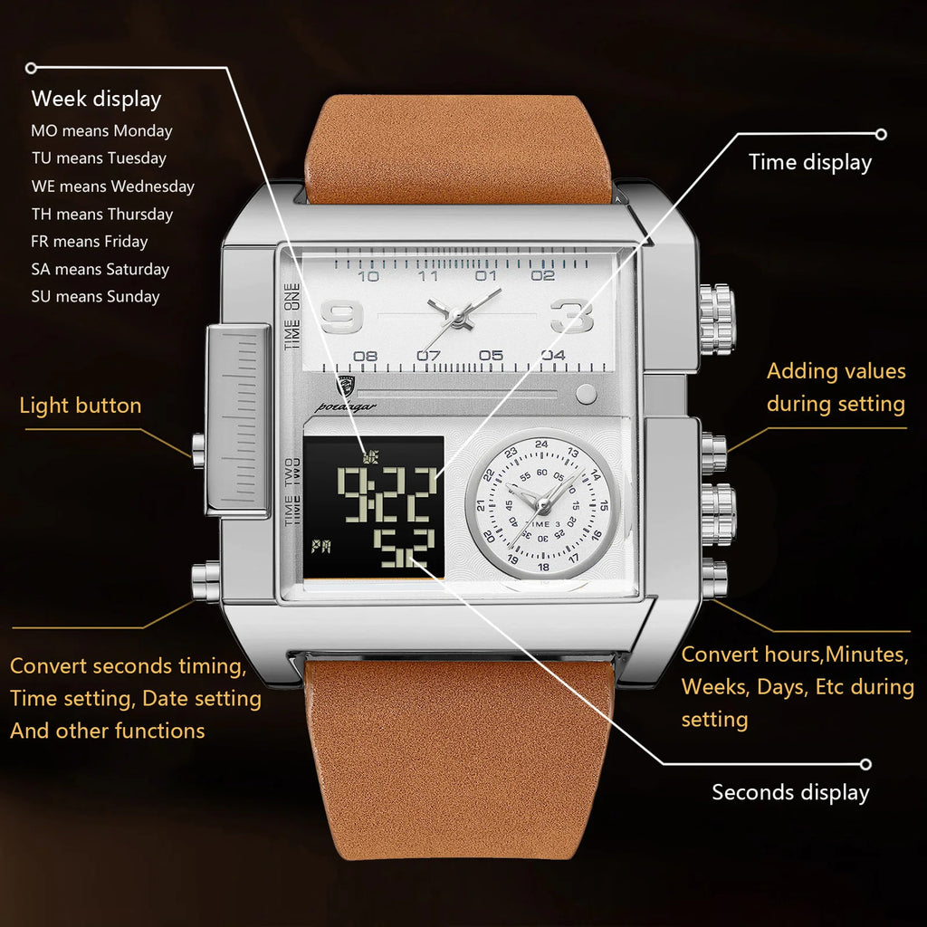 POEDAGAR Luxury Fashion Digital Male Clock Waterproof Luminous Quartz Men Wristwatch Date Week Military Electronic Men's Watches - Sun Studio