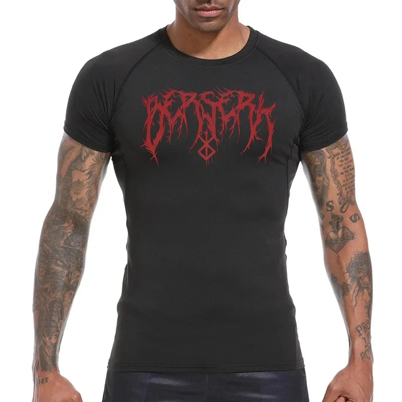 Gym Workout Rash Guard for Men Athletic Quick Dry Compression Shirts Berserk Print Tshirts Tees Tops Undershirts Baselayers - Sun Studio