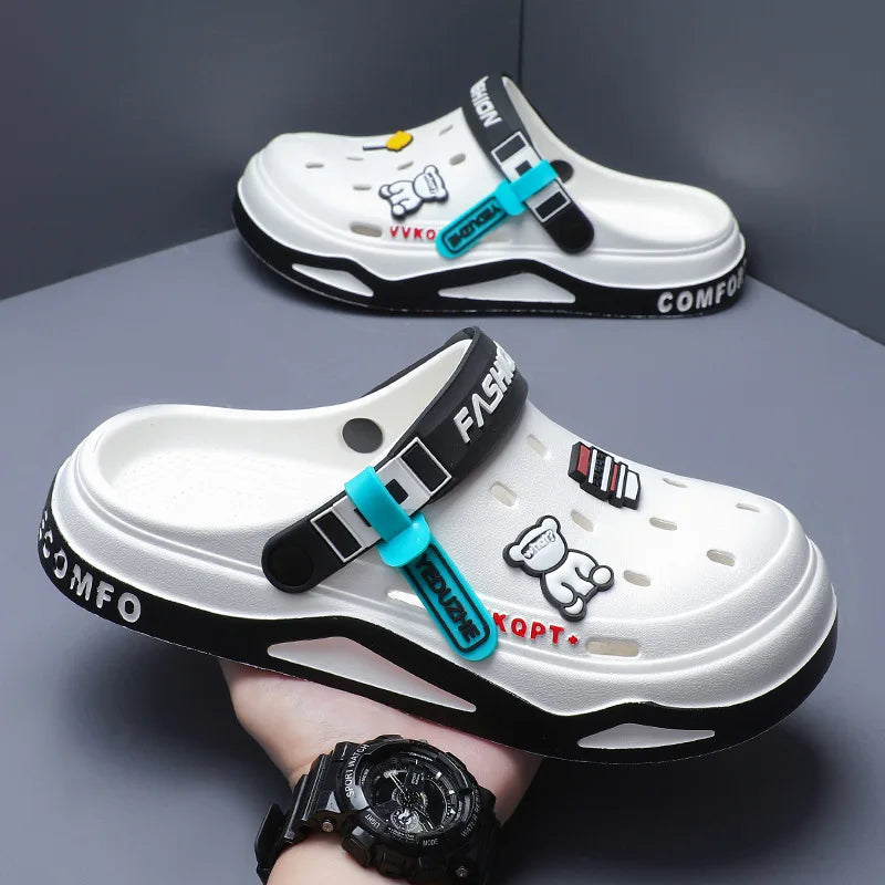 Summer new trend hole shoes outside wear cartoon fashion home home couples non-slip hole sandals beach Baotou slippers men's - Sun Studio