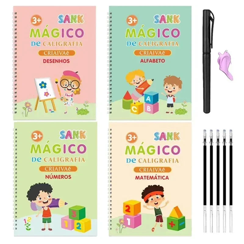 Magic Writing Book in Portuguese Calligraphy Notebook Montessori Kids Reusable Educational Calligraphic Letter Practice Toy - Sun Studio