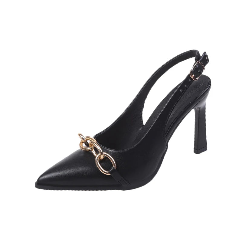 Summer Women Sandals Elegant Versatile Women High Heels Party Wedding Fashion Point-toe Ladies Causal Dresses Shoes Metal Chain - Sun Studio