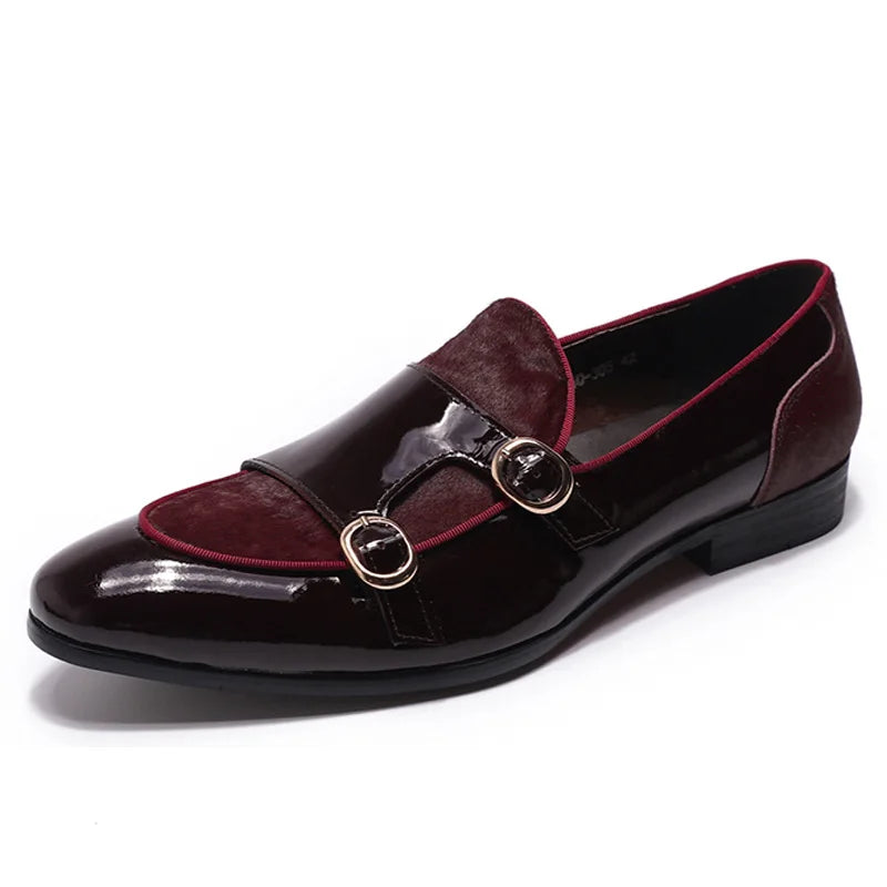 FELIX CHU Men's Patent Leather Monk Strap Dress Shoes Wedding Loafers Horse Hair Detail Casual Formal Party Gentlemen Footwear - Sun Studio