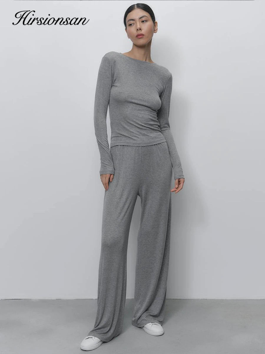 Hirsionsan Modal Soft Loose Sets Women 2026 Casual Two Pieces Long Sleeve T Shirts and High Waist Dresses Outfits Tracksuit - Sun Studio