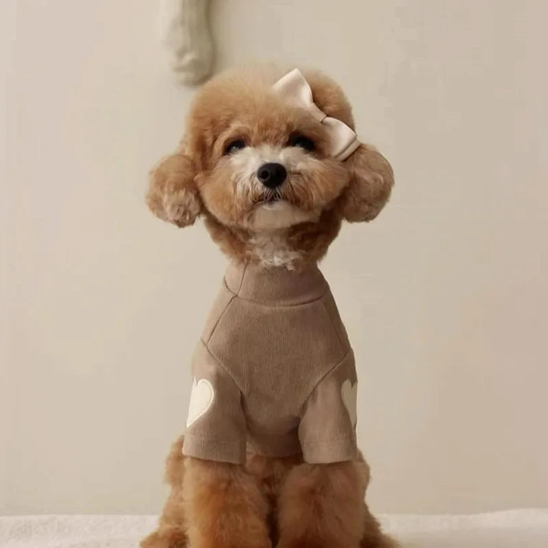 Love Embroidered Dog Sweatshirt Pet Warm Clothes Teddy Solid Color Bottom Shirt Bichon Soft Pullover Winter Dog Clothes - Sun Studio