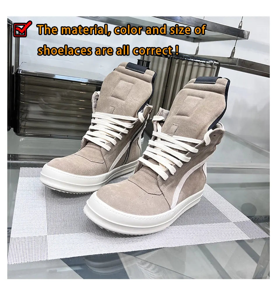 Ro Shoes Men Leather 2025 New Earthy Grey Cow Suede Lace Up Zipper Thick Sole Luxury Geo Women Street Hip-hop Casual Flat Boots - Sun Studio