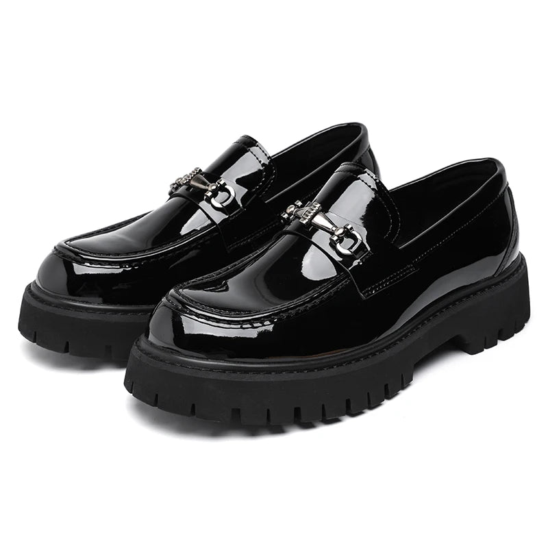 STRONGSHEN Men Leather Shoes Thick-soled British Style Formal Business Shoes Fashion Luxury Slip-On Round Toe Office Casual Shoe - Sun Studio