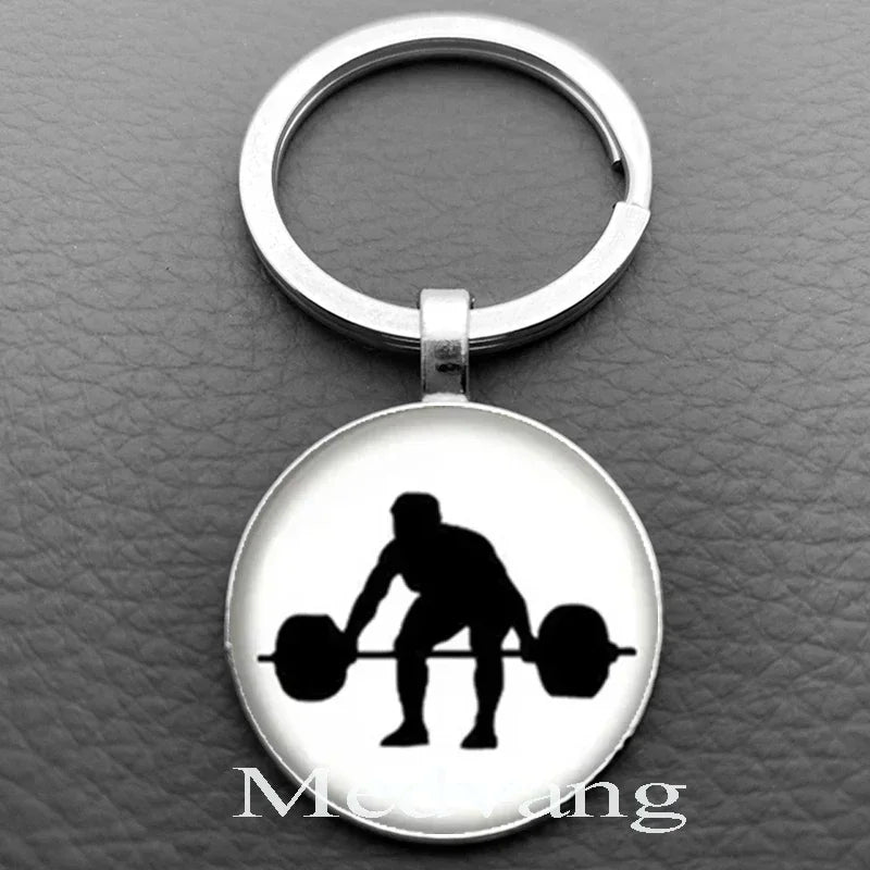 Weightlifting Fitness Pattern Keychain Loves Fitness Men and Women Exclusive Glass Round Keychain Gift for Fitness Club - Sun Studio