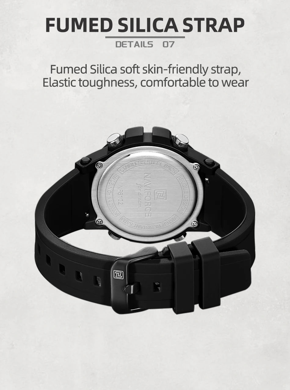 NAVIFORCE Men's Watches Multifunctional Gas phase Digital Display Silicone Strap Screen Boy's Electronic Sports Male Clock Gift - Sun Studio
