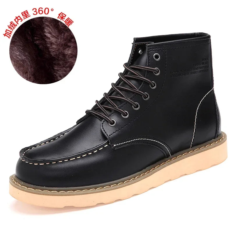 Winter Leather Men Boots Warm Mens Snow Boots with Fur Waterproof Handmade Male Ankle Boots No-slip High Top Male Work Shoes - Sun Studio