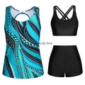 F1FD Women Flowers Print Bathing Suit 3 Pcs Split Swimwear Tankini Swimsuit Swimming Costume Set Ladies Sports Swimwear - Sun Studio