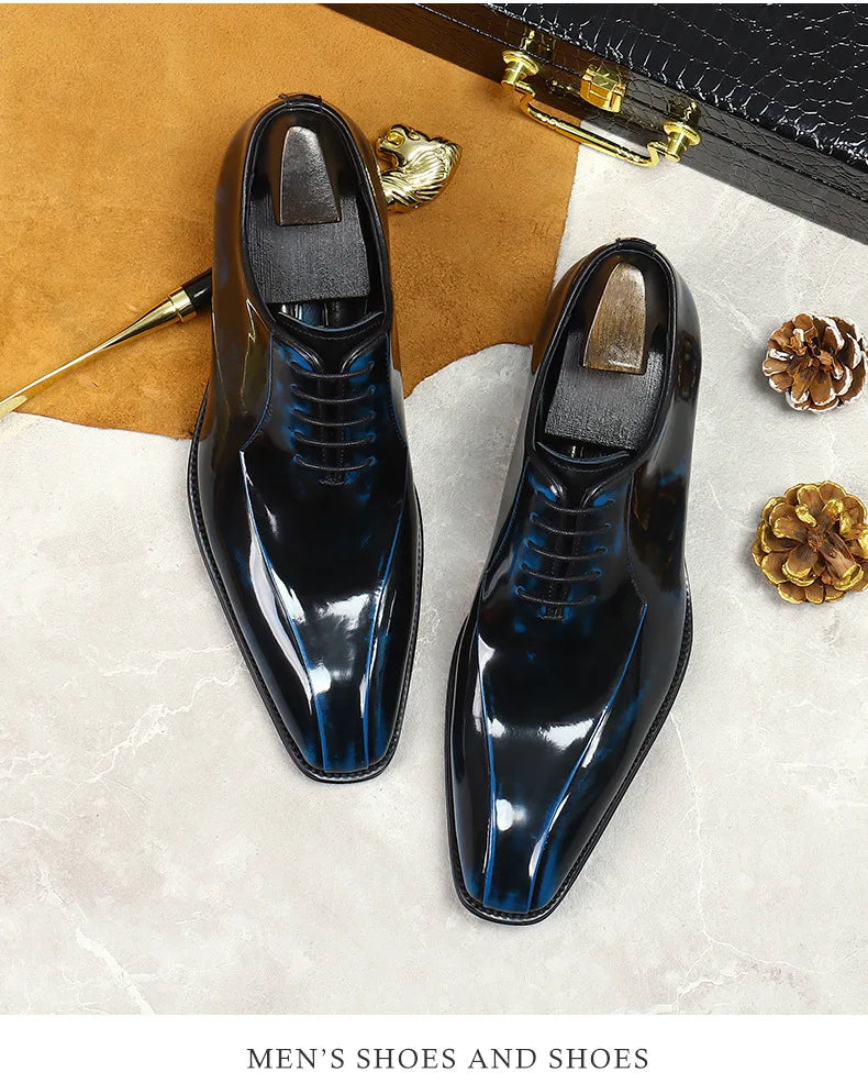 Mens Wedding Oxford Gentlemen Party Dress Shoes Genuine Patent Leather Casual Pointed Toe Formal Shoes For Men - Sun Studio