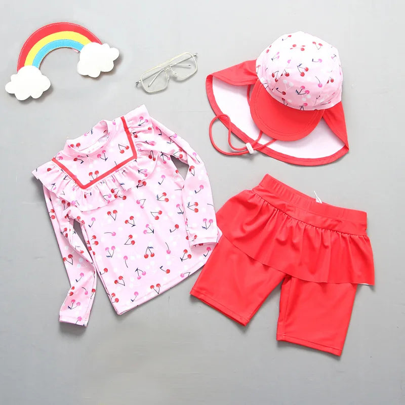 UPF50 Girls Swimwear Long Sleeves Floral Baby Swimsuit UV Protection Children's Swimming Suit Beach Summer Toddler Bathing Suit - Sun Studio