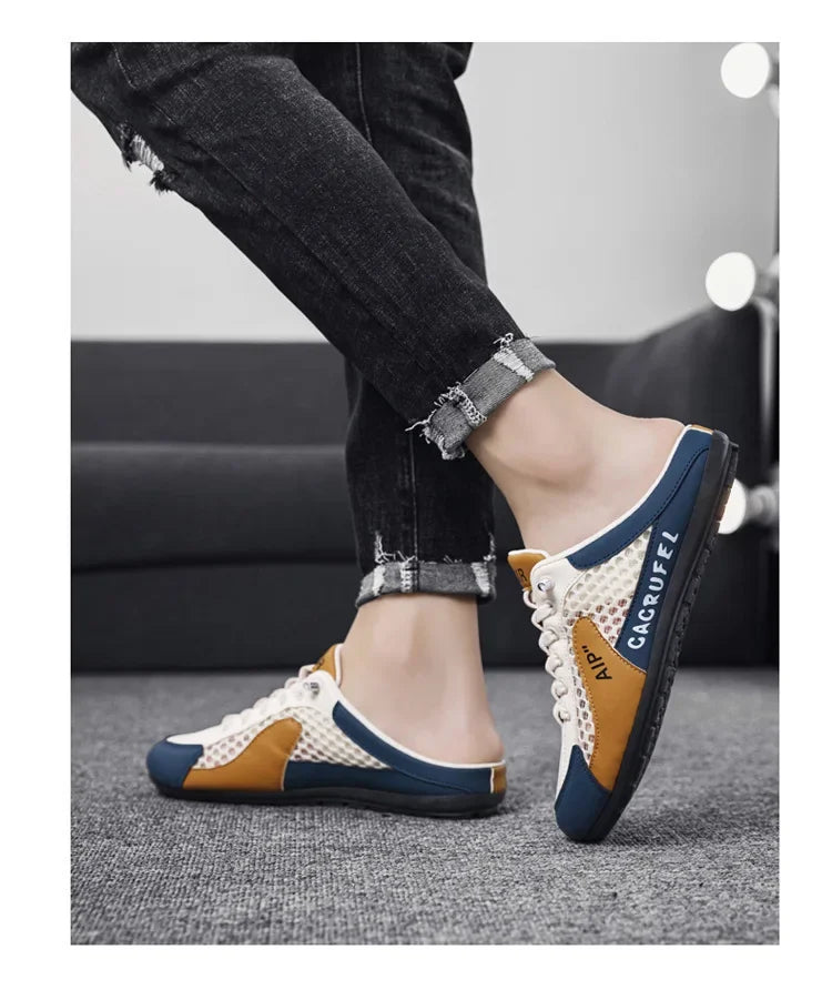 Men's Slip-On Lace-Up Casual Sports Shoes Breathable Mesh Unisex Spring Autumn Season Low Cut Flat Footwear Quick Easy Wear - Sun Studio