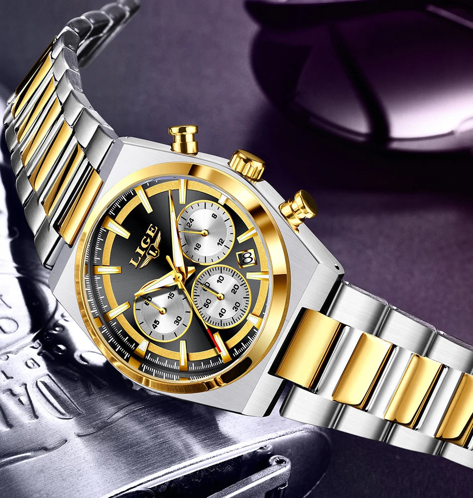 LIGE Top Luxury Man Quartz Watch Waterproof Luminous Date Chronograph Watches For Men Stainless Steel Fashion Men's Watch Reloj - Sun Studio
