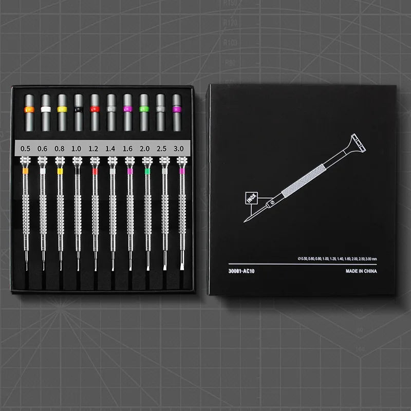 New Precision Watch Screwdriver Set 10pcs 0.5-3.0mm Phillips One-Piece Hand Screwdrivers for Watches Eyeglasses Watchmaker Tools - Sun Studio