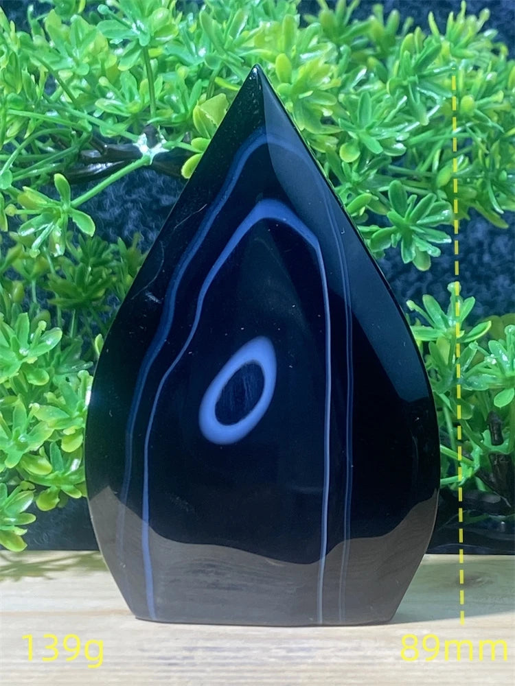 Natural Gemstone Black Onyx Stripes Free Form Torch Reiki Healing Shape Meditation Home Decor Feng Shui Warning Evil - Sun Studio