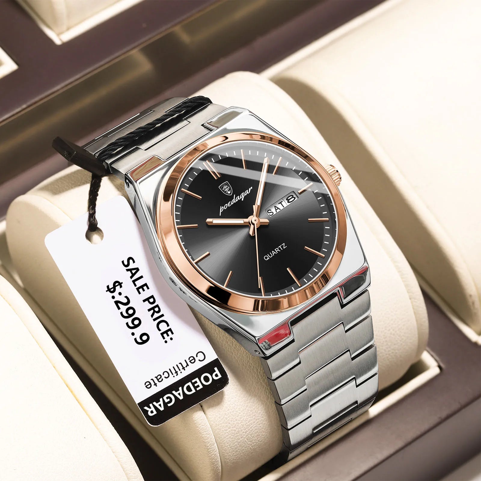 POEDAGAR Luxury Watch For Man Waterproof Luminous Date Week Stainless Steel Men Watch Casual Quartz Men's Watches Male Clock+box - Sun Studio