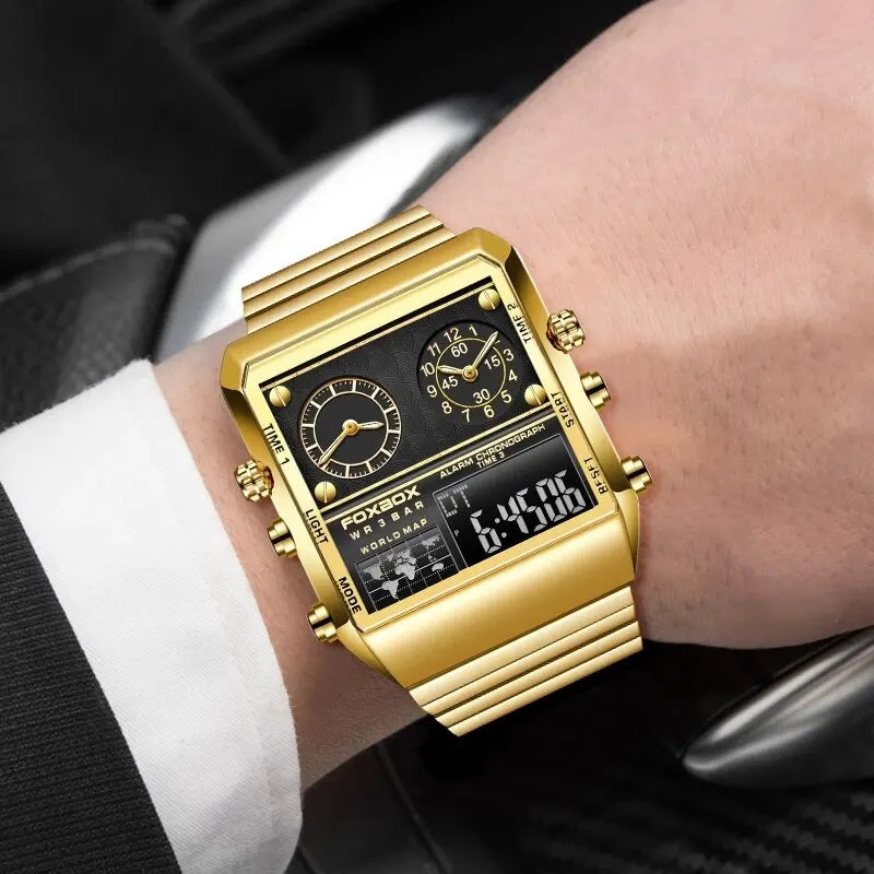 FOXBOX New Creative Square Watch Men Top Brand Luxury Digital Watch Fashion Dual Display Watches For Men Relogio Masculino+BOX - Sun Studio