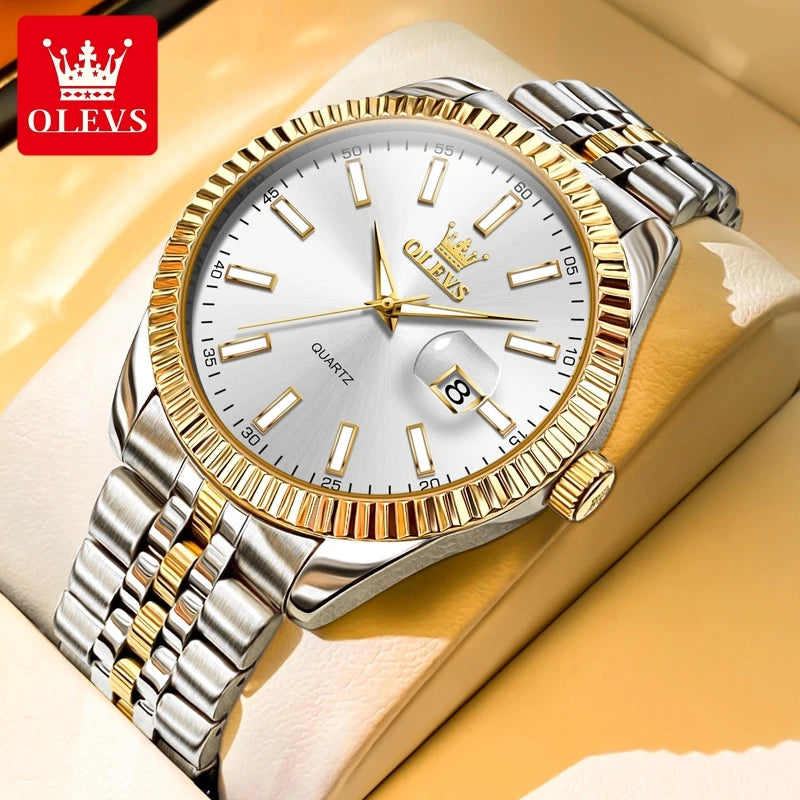 OLEVS Brand New Fashion Quartz Watch for Men Luxury Stainless Steel Waterproof Luminous Calendar Mens Watches Relogio Masculino - Sun Studio