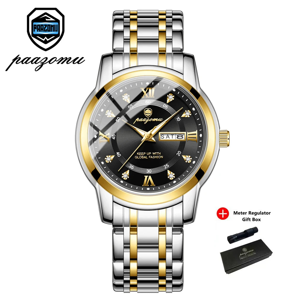 PAAZOMU Classic Casual Quartz Watch Men Women Waterproof Luminous Dial Business Dress Wristwatch Comfortable Watches Male+Box - Sun Studio