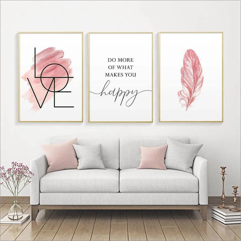 Blush Pink Feather Canvas Painting Inspirational Quote Posters and Prints Love Sign Wall Art Picture for Girls Room Home Decor - Sun Studio