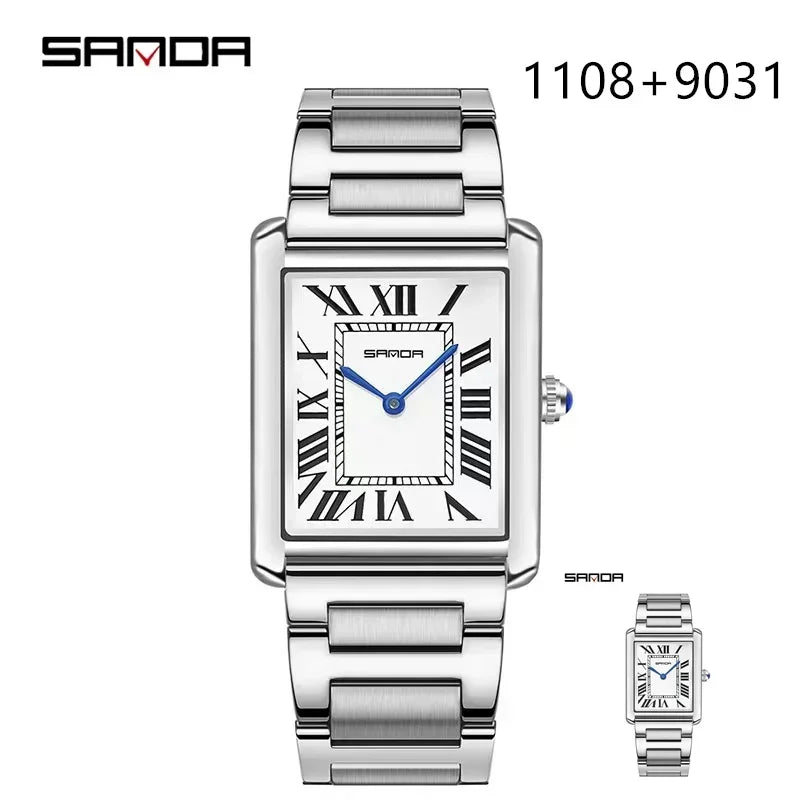 SANDA 9031/1108 Luxury Couple Quartz Watches for Men & Women, Waterproof Sport Casual Watch, Scratch Resistant Leather Strap - Sun Studio
