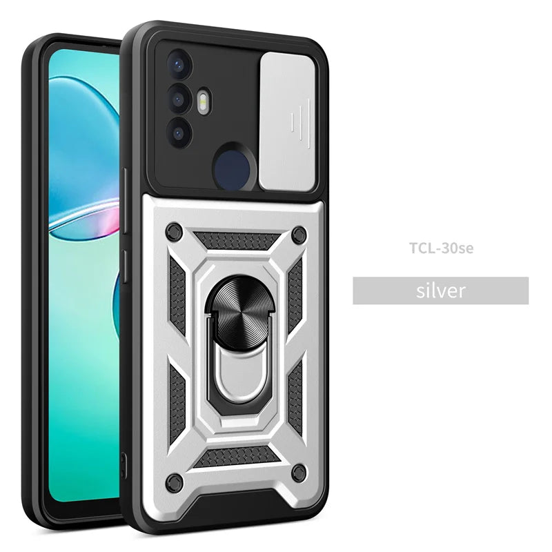 For TCL 30 SE Case Shockproof Armor Slide Lens Protect Coque For TCL 30SE tcl30se 4G Car Magnetic Holder Ring Stand Back Cover - Sun Studio