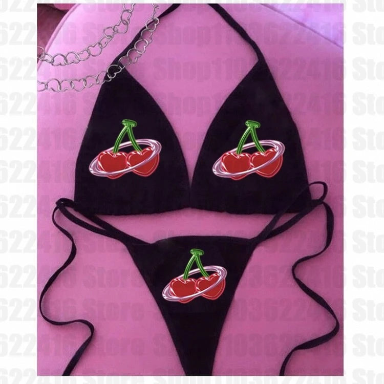 Y2k Women's Swimsuit 2024 Cherry Bikini Set Sexy Simple Halter Bikini Swimsuit High Waisted Lace Up Beach Bathing Suit Woman Emo - Sun Studio