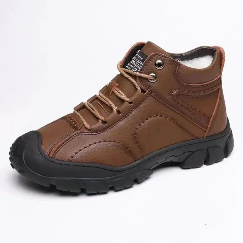 Men's Outdoor Snow Boots Lace-up Cotton Shoes Winter Mens Boots Plush Casual High-top Leather Shoes 2025 Male Sneakers New Bota - Sun Studio