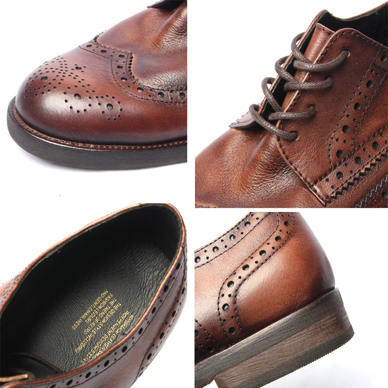 Genuine leather Men Formal Shoes Handcrafted Men Brogue Dress Shoes Classic Business Mens Oxford Shoes Luxury leather footwear - Sun Studio