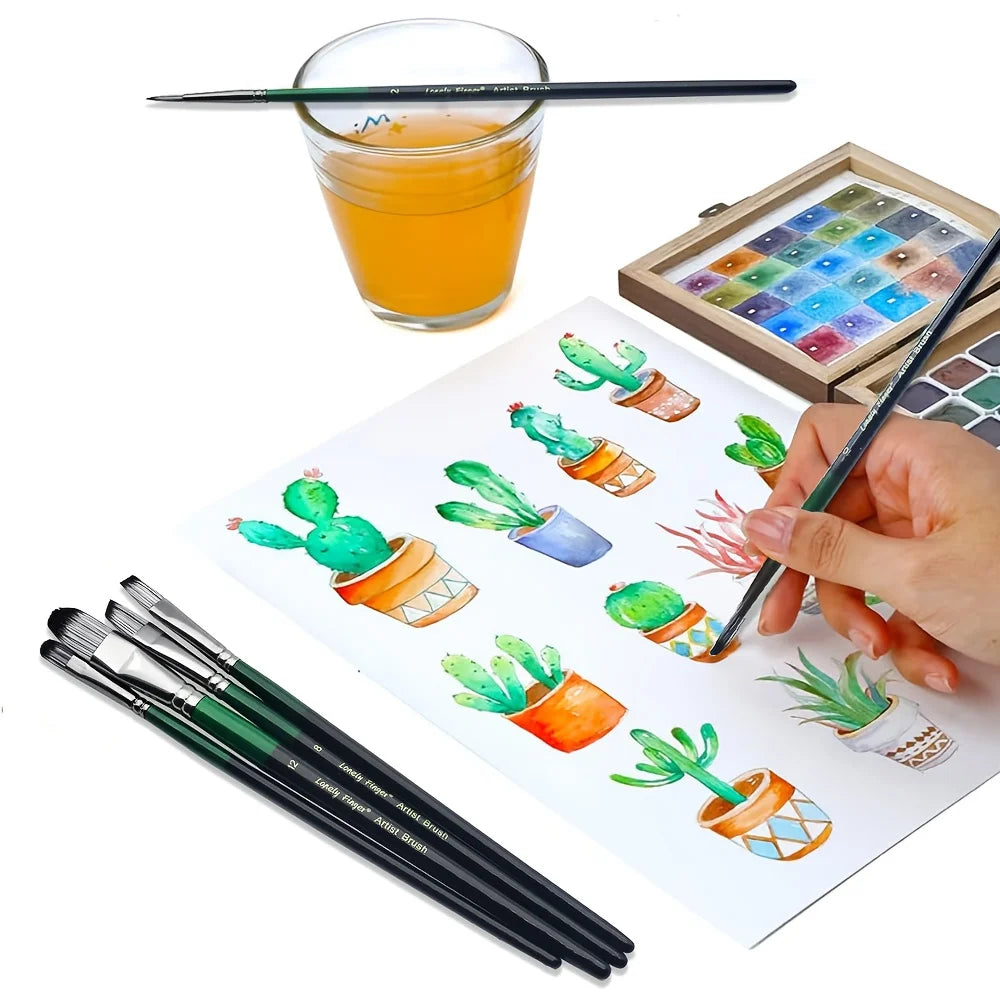 Acrylic Paint Brushes, 6Pcs Nylon Hair Paint Brush Set for All Purpose Oil Watercolor Painting Artist Professional Kits - Sun Studio