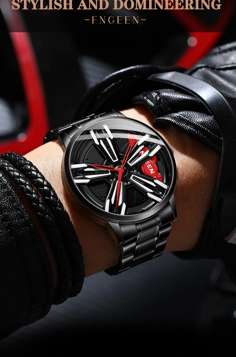 2025 New Racing Watches Men Custom Design Super Car Rim Watch Stainless Steel Black Retro Waterproof Watch Relogio Masculino - Sun Studio