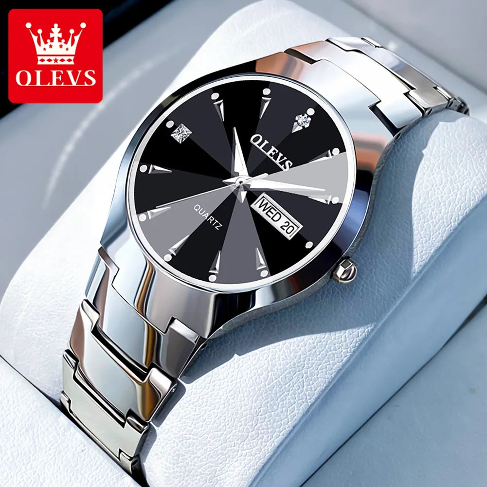 OLEVS Men's Watches Top Brand Luxury Original Quartz Wacth for Man Waterproof Tungsten Steel Case Strap Luminous Date Week Thin - Sun Studio