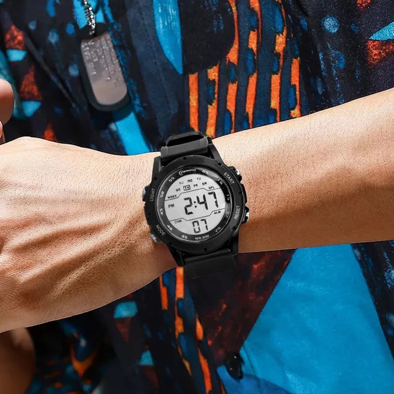Children Men's Electronic Watch Youth Student Sports Wristwatch Waterproof Alarm Clock Big Dial Digital Multifunction Watches - Sun Studio
