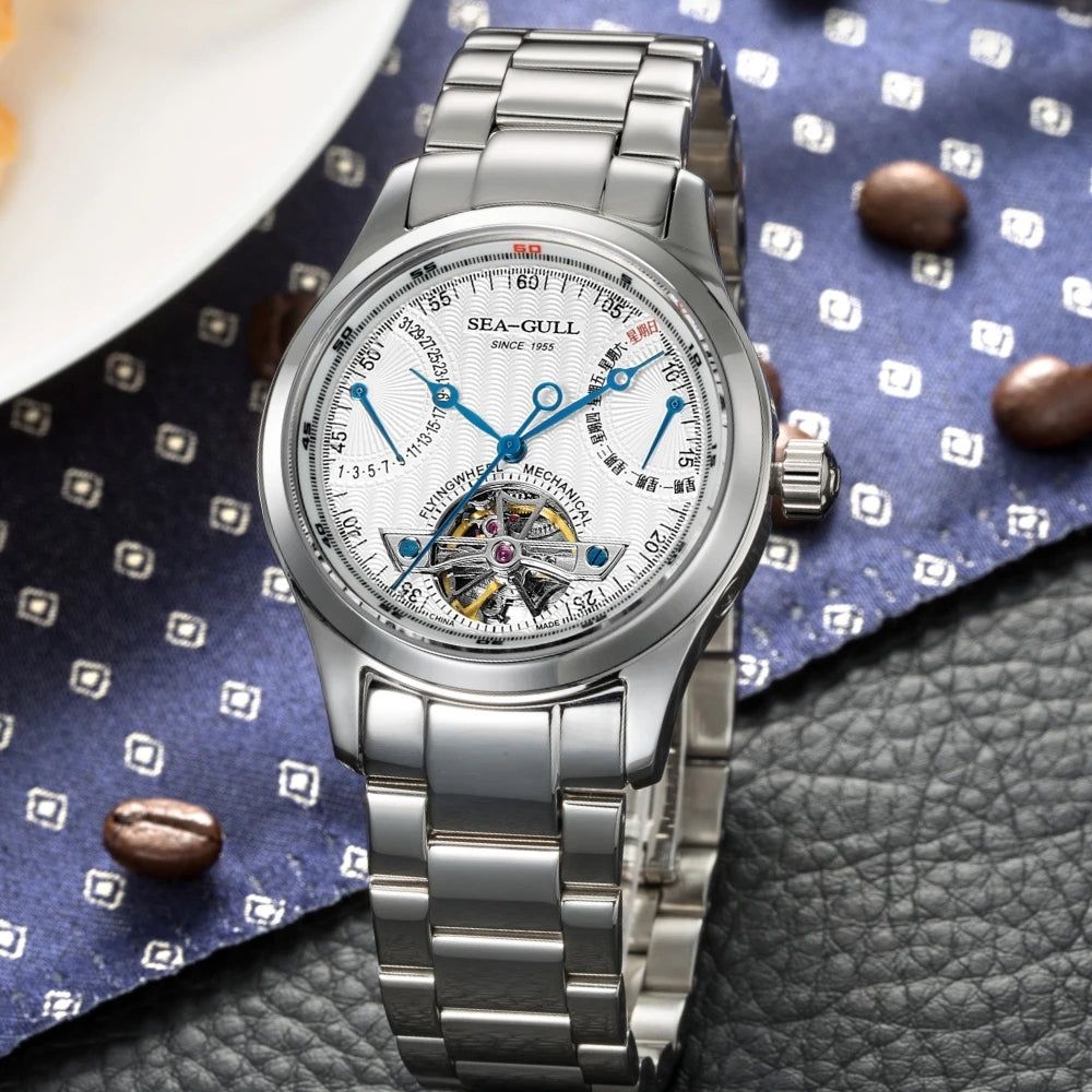 Sea-Gull Mechanical Men's Watch Hollow Flywheel Automatic Watch Multifunction 316L Stainless Steel Calendar Brand Watches M160S - Sun Studio