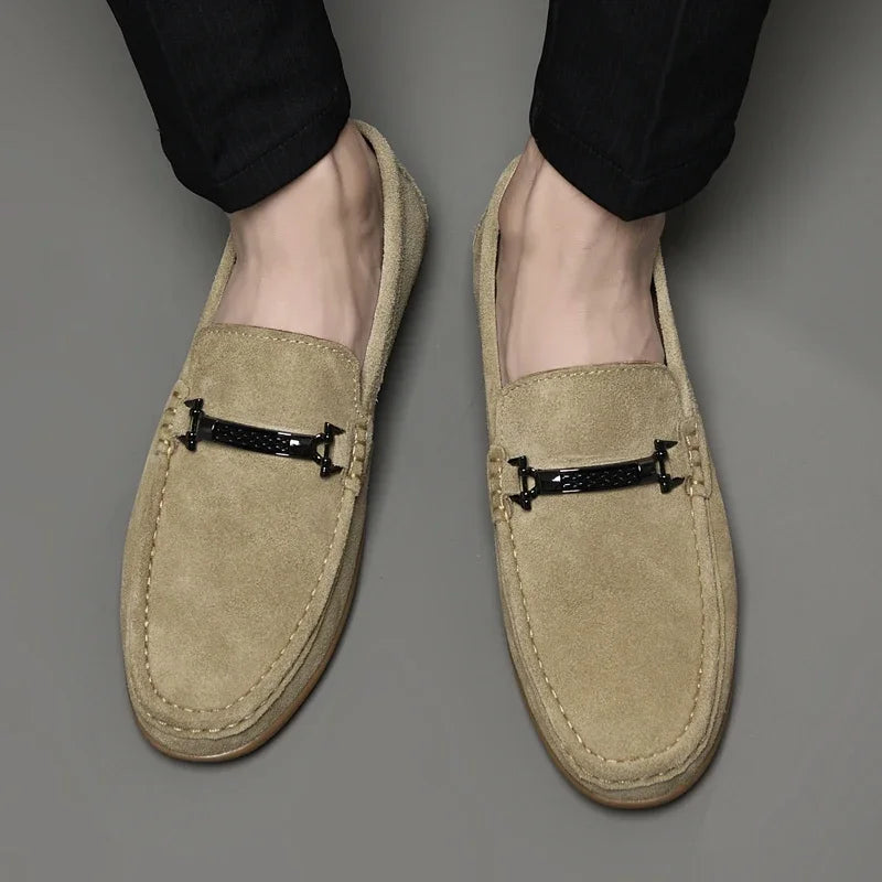 Fashion Brand Men's Spring Suede Casual Leather Shoes Bean Shoes New Outdoor Men's Comfortable Soft Soled Non Slip Driving Shoes - Sun Studio