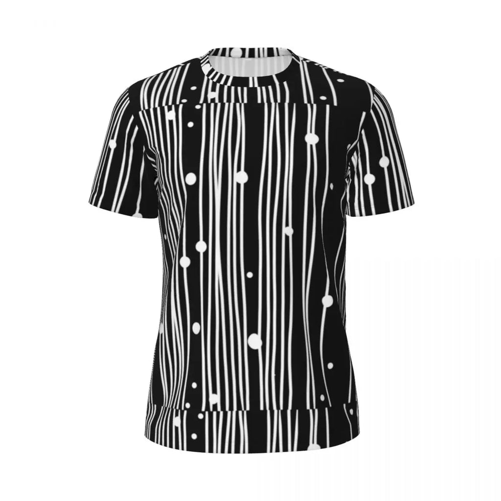 Gym T Shirt For Mens Retro Dots And Stripes T Shirts Fashion Blue Line Design Summer Tees O Neck Basic Graphic Clothes Plus Size