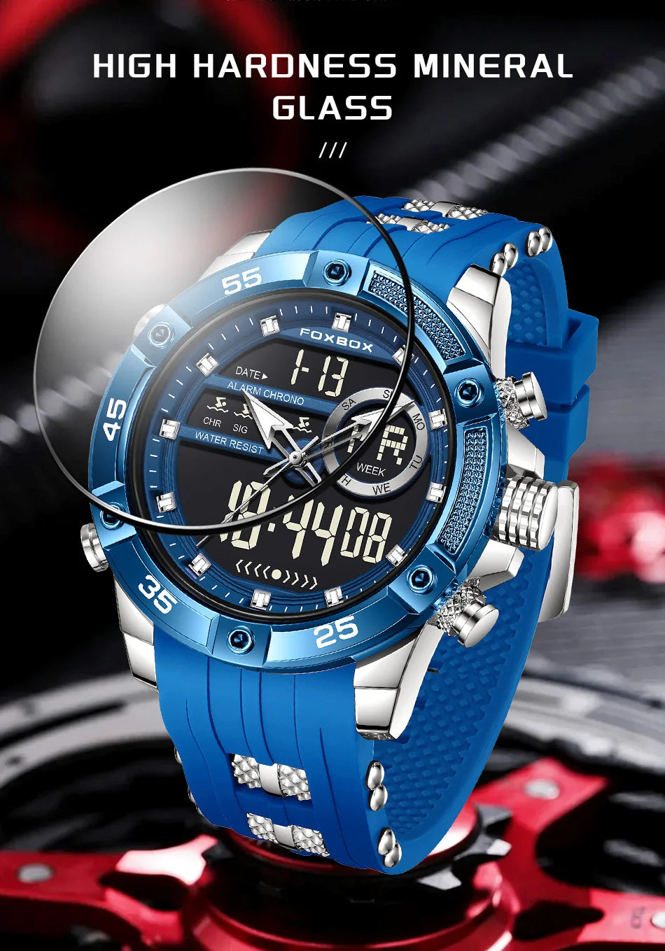 FOXBOX LED Dual Display Quartz Watch Soft Silicone Waterproof Luminous Digital Date Mens Watches Fashion Chronograph Man Watch - Sun Studio