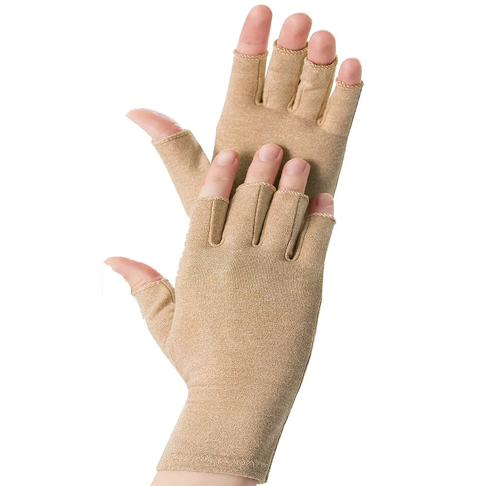 1 Pair Compression Gloves Hand Copper Arthritis Gloves Joint Pain Relief Half Finger Anti-slip Therapy Gloves For Womens Mens - Sun Studio